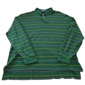 VTG Polo by Ralph Lauren Long Sleeve Green Striped Polo Shirt Mens XL